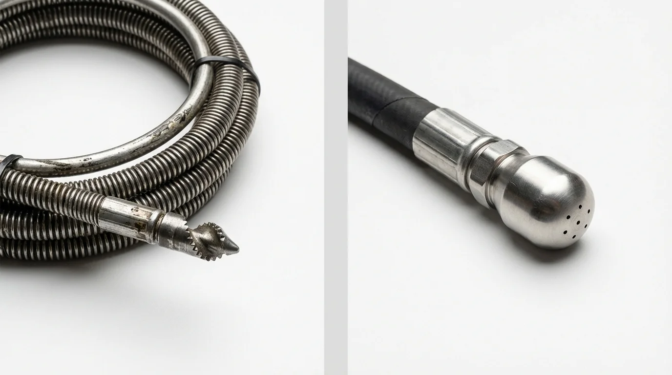 Drain snake cable and hydro jetting nozzle used for drain cleaning in Keedysville, MD