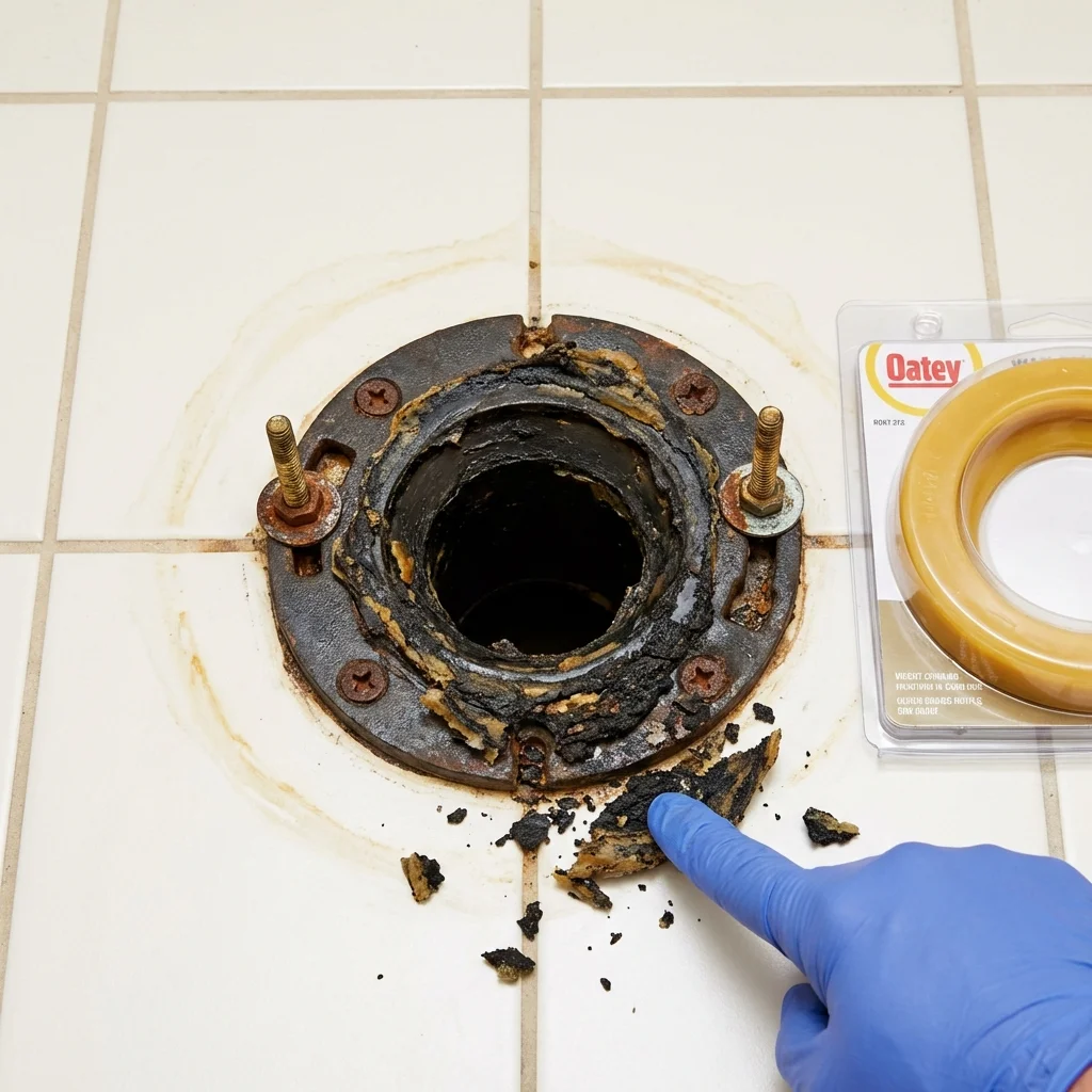 Failed wax ring showing water seepage at the base of a toilet in a Keedysville, MD home