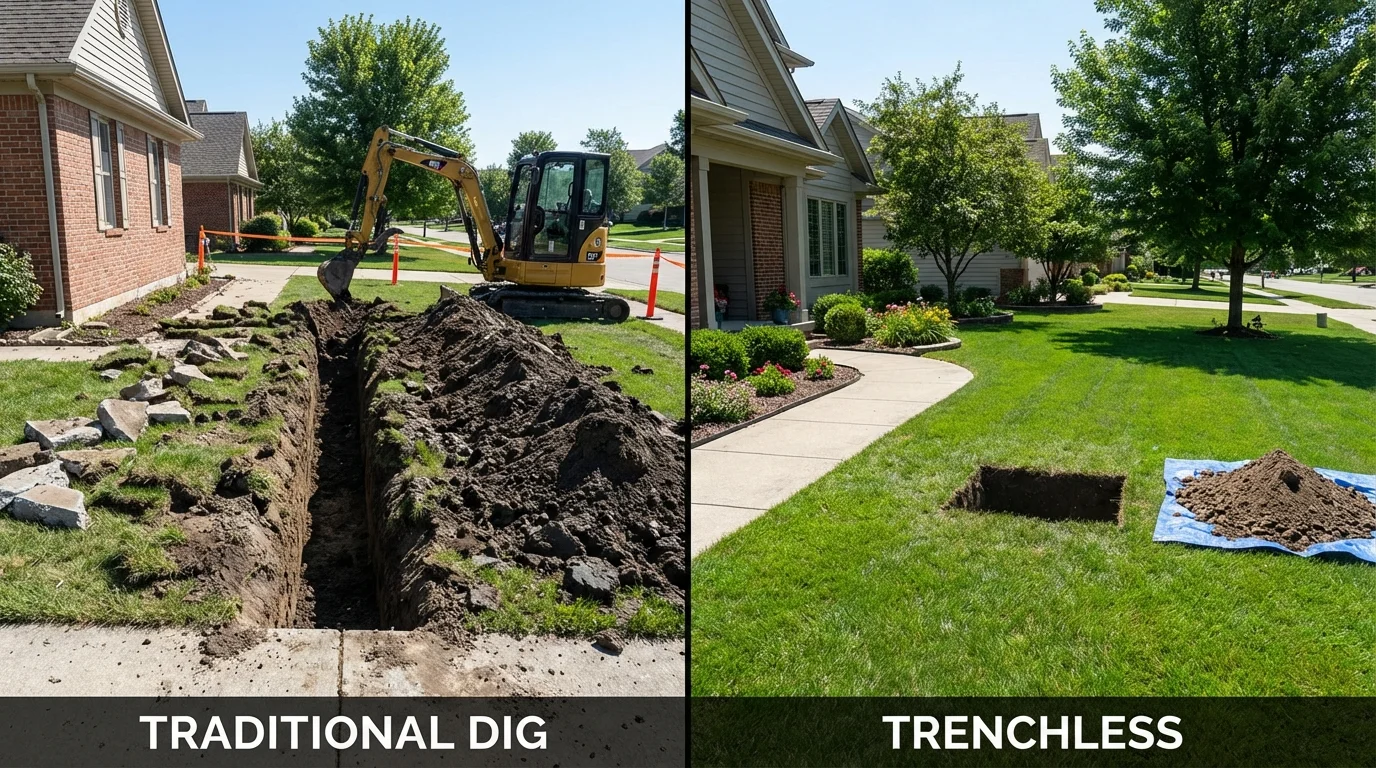 Trenchless sewer repair with minimal yard damage versus traditional excavation in Keedysville, MD
